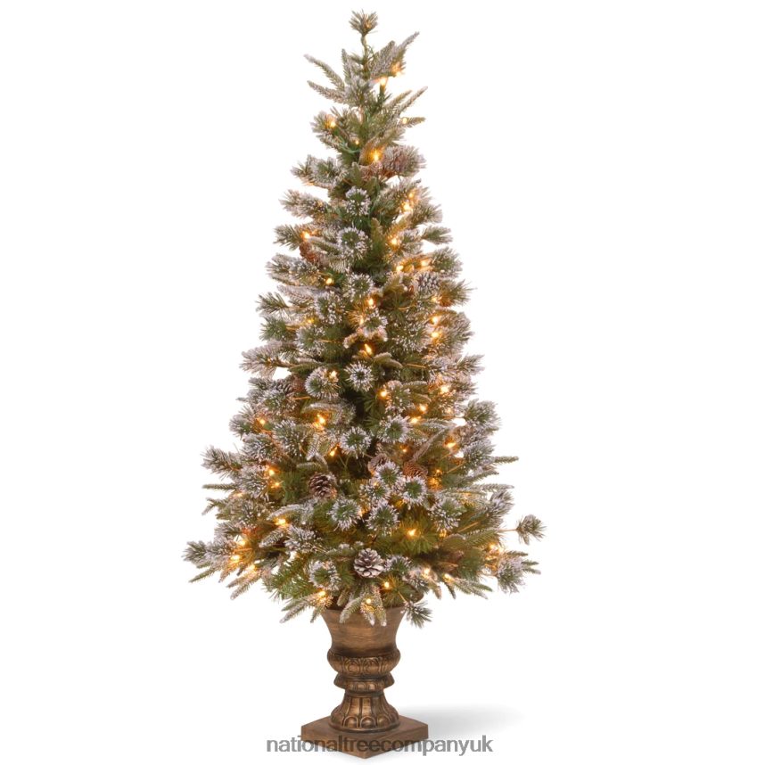 Trees | National Tree Company Pre-Lit Artificial Entrance Christmas Tree Liberty Pine Green White Lights Decorated with Pine Cones Includes Metal Base 4 Feet F2L4F164